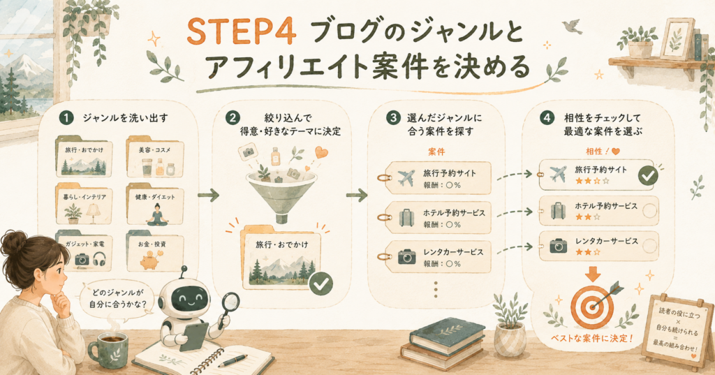 STEP4｜ブログジャンルとアフィリエイト案件の決め方