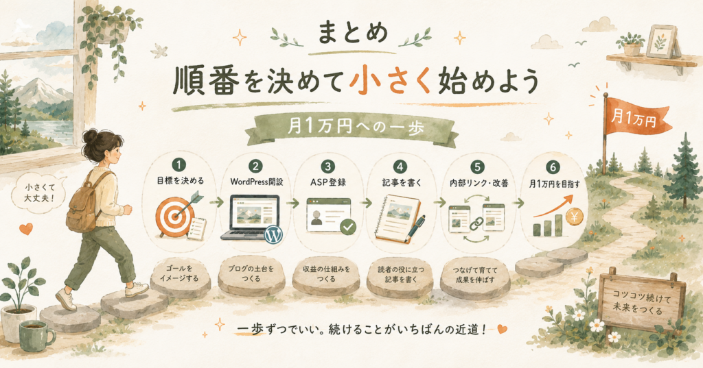 まとめ｜副業ブログで月1万円を目指すステップ