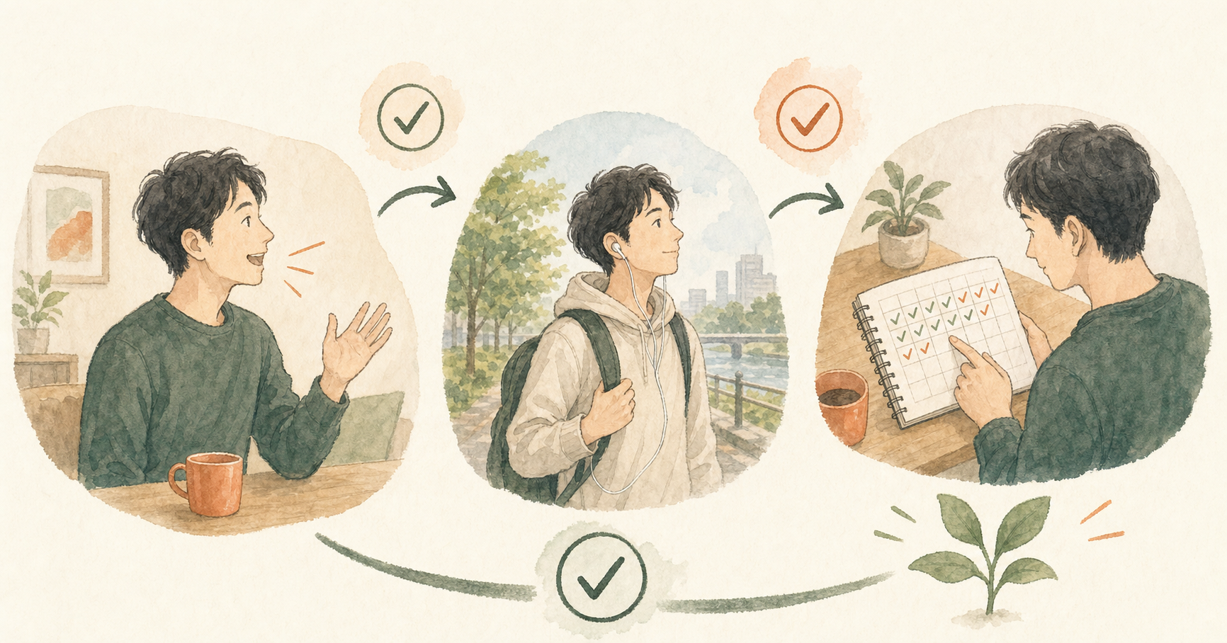 帰国後も日常の中で英語を声に出す習慣を続けているイラスト