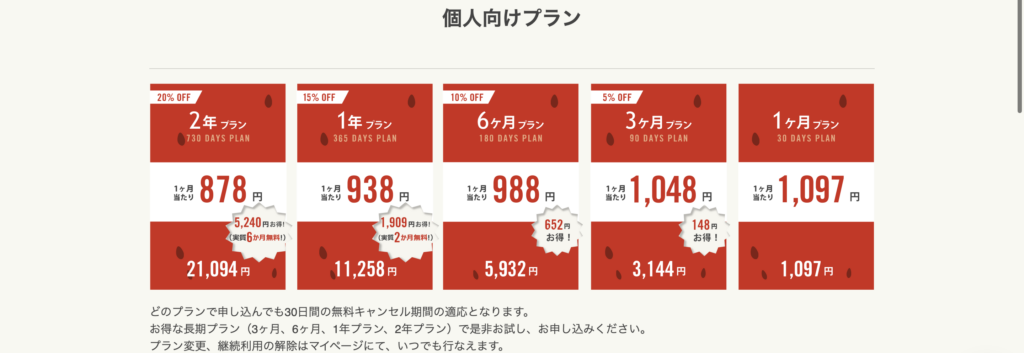 1ヶ月から2年まで選べるスイカVPNの料金プラン